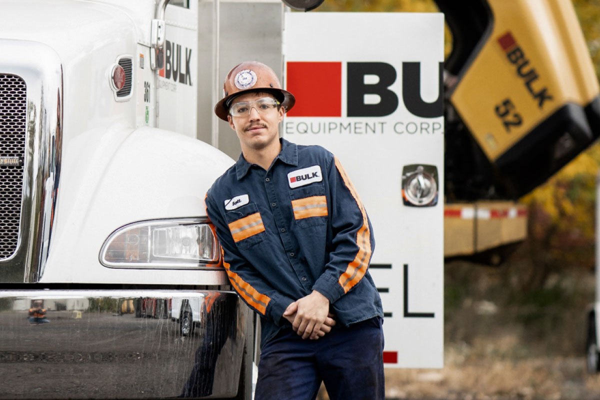 Bulk Team Member, Scott Wearing a Hard Hat and Safety Glasses