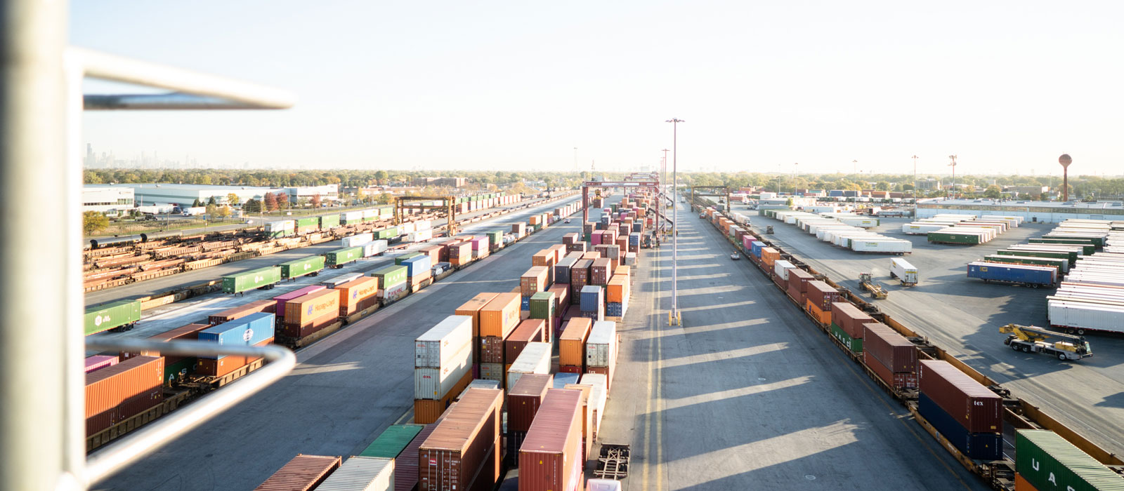 Aerial View of Colorful Cargo Containers, Intermodal Industry